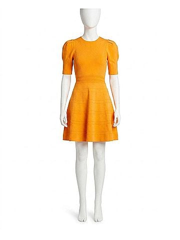 Nicole Miller Jessie Pleated Shoulder A-Line Dress in Flame Orange (view 1)