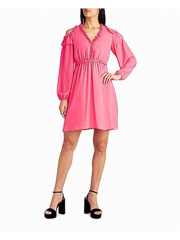 Nicole Miller Addison Chiffon A-Line Dress in Camellia Rose (view 2)