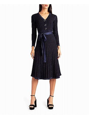 Nicole Miller Knit Fit And Flare Valentina Dress in Blue Lurex (view 2)