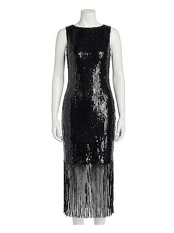 Nicole Miller Scarlett Sequin Fringed Sheath Dress in Very Black (view 1)