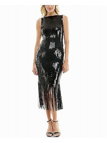 Nicole Miller Scarlett Sequin Fringed Sheath Dress in Very Black (view 2)