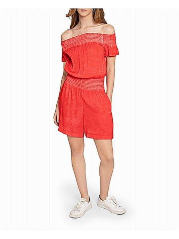 Nicole Miller Garment Dyed Off The Shoulder Romper in Poppy (view 2)