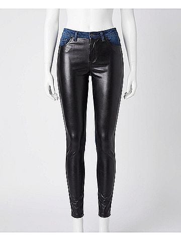 Nicole Miller Leather And Denim Jean in Black Leather Denim (view 1)