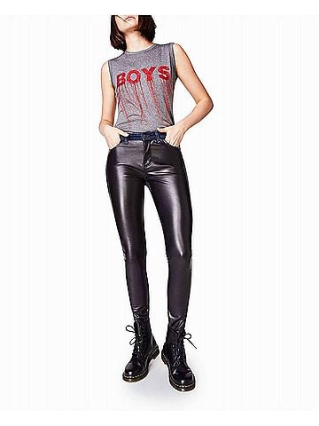 Nicole Miller Leather And Denim Jean in Black Leather Denim (view 2)