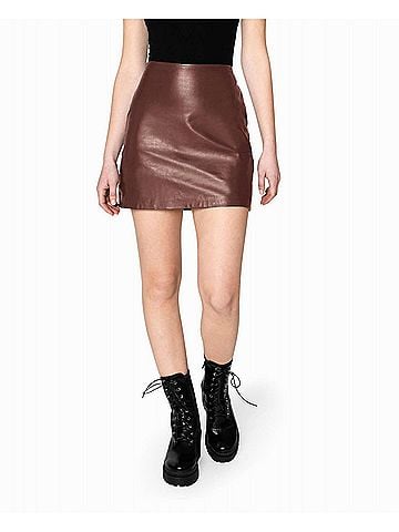 Nicole Miller Leather Mini Skirt in Brown (view 2)