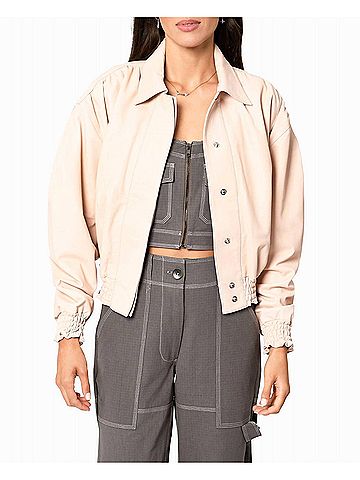 Nicole Miller Collared Leather Jacket in Blush (view 2)