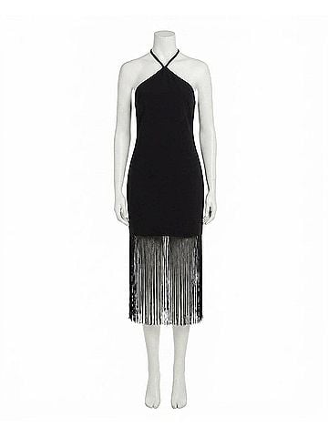 Nicole Miller Sylvie Stretch Crepe Fringed Sheath Dress in Very Black (view 1)
