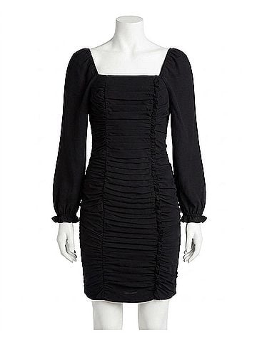 Nicole Miller Ivy Chiffon Ruched Square Neck Dress in Very Black (view 1)