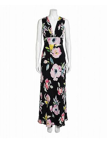 Nicole Miller Silk Plunge Open Back Gown in La Fleur (view 1)