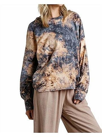 Umgee Tie Dye Twisted Collar Sweater in Golden Yellow (view 2)