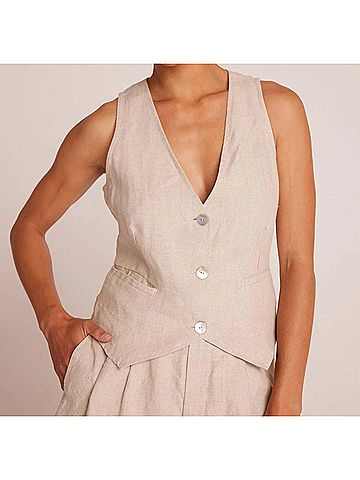 Bella Dahl Cinch Back Vest in Linen Sand (view 2)