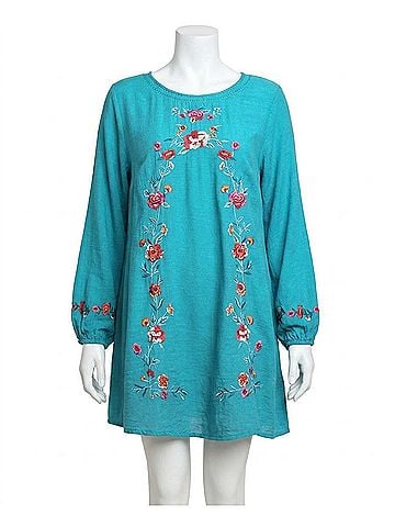 Umgee Floral Embroidered Dress in Emerald (view 1)