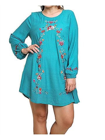 Umgee Floral Embroidered Dress in Emerald (view 2)
