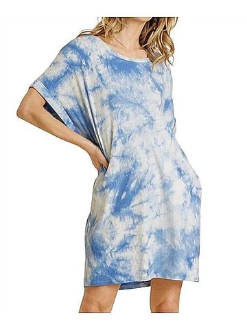 Umgee Ribbed Tie Dye Dress in Sky Blue (view 2)