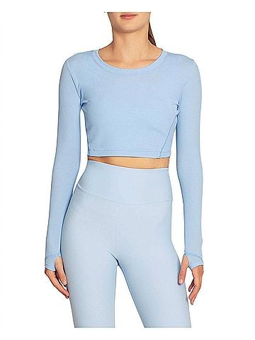 Nicole Miller Cropped Active Long Sleeve Top in Windsurfer (view 2)