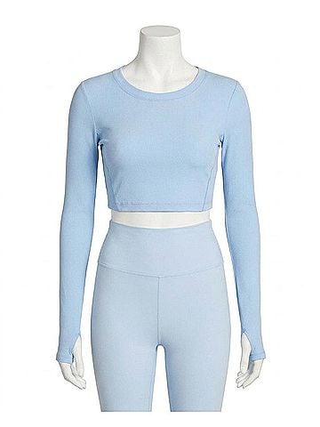 Nicole Miller Cropped Active Long Sleeve Top in Windsurfer (view 1)