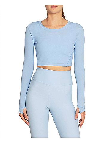 Nicole Miller Cropped Active Long Sleeve Top in Windsurfer (view 2)