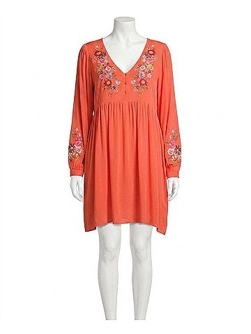 Umgee Floral Embroided Baby Doll Dress - Plus in Orange (view 1)