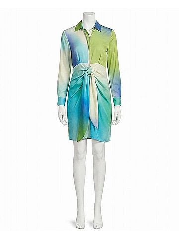 Nicole Miller Audrey Silk Long Sleeve Shirt Dress in Dazzling Blue (view 1)