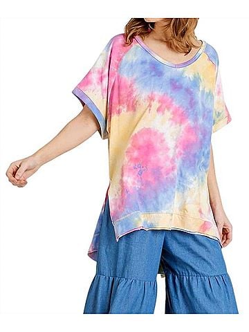Umgee Tie Dye Top in Pink & Blue (view 2)