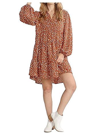 Umgee Rustic Dottie Mini Dress in Burnt Orange (view 2)