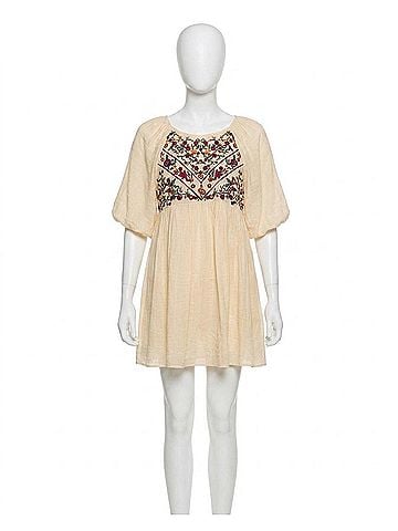 Umgee Floral Embroidered Balloon Sleeve Dress in Natural (view 1)