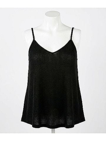 Umgee Waffle Knit V-Neck Tank Top in Black (view 1)