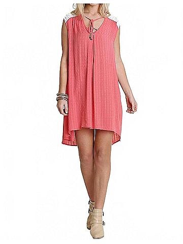 Umgee Bohemian Lace Sleeveless Dress in Coral (view 2)