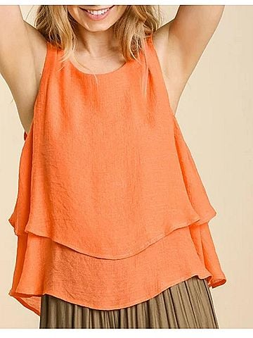 Umgee Sleeveless Layered Top in Tangerine (view 2)