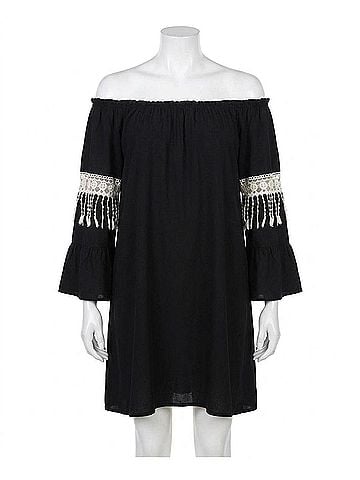 Umgee Bell Sleeve Boho Chic Dress in Black (view 1)