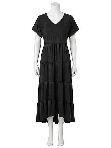 Umgee Tiered V-Neck Maxi Dress in Black (view 1)
