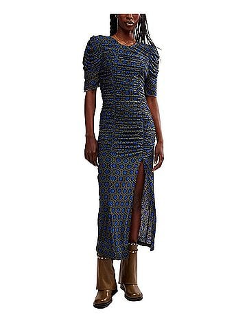 Free People Briella Printed Ruched Midi Dress in Army Combo (view 2)