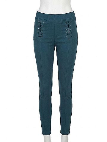 Umgee Lace Up Leggings in Teal (view 1)