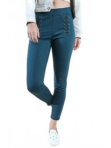 Umgee Lace Up Leggings in Teal (view 2)