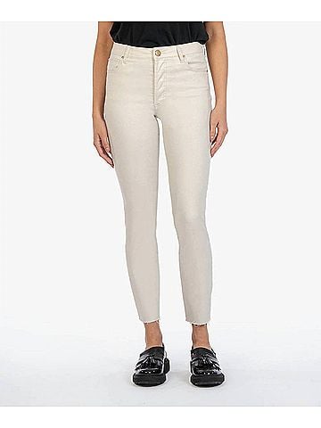 Kut from the Kloth Charlize Coated High Rise Cigarette Leg Jeans in Champagne (view 2)