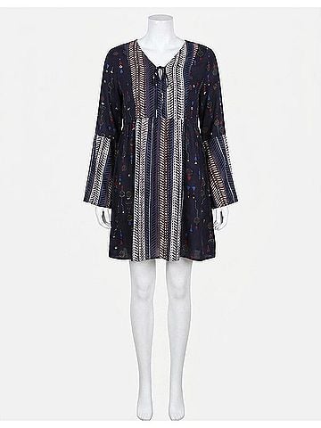 Umgee Lace-Up Twin Print Dress - Plus in Navy (view 1)
