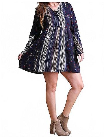 Umgee Lace-Up Twin Print Dress - Plus in Navy (view 2)