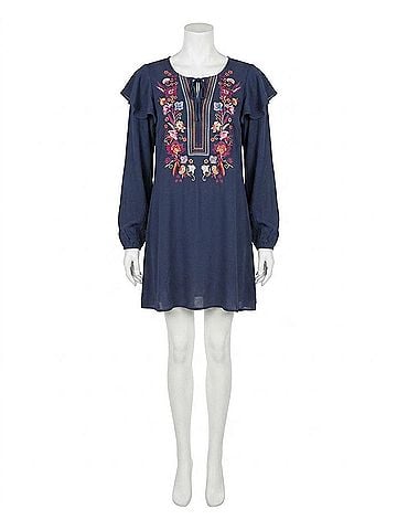 Umgee Floral Embroidered Puff Sleeve Dress in Navy (view 1)