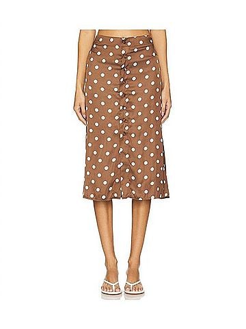 Free People Miranda Satin Polka Dot Midi Skirt in Chocolate (view 2)