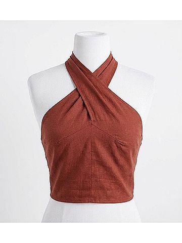Steve Madden Twist Neck Crop Top in Russet (view 1)