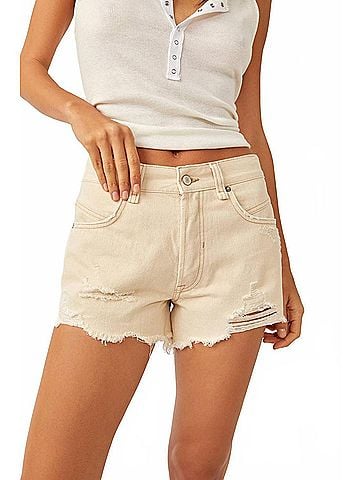 Free People Now Or Never Denim Short in Ecru (view 2)