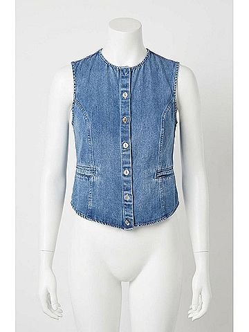 Bella Dahl High Neck Fitted Vest in Medium Vintage Wash (view 1)