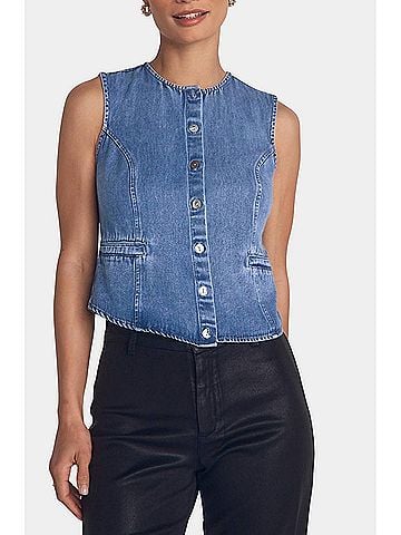 Bella Dahl High Neck Fitted Vest in Medium Vintage Wash (view 2)