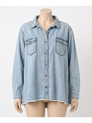 Umgee Button Down Shacket - Plus in Light Denim (view 1)