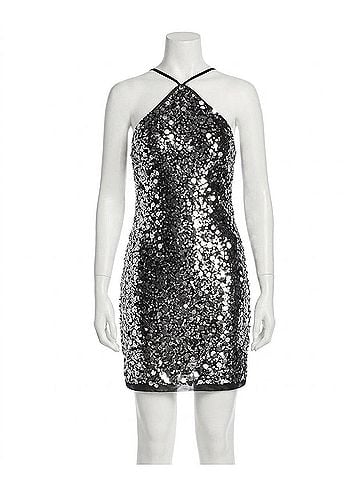 Steve Madden Angel Sequin Halter Neck Mini Dress in Silver (view 1)