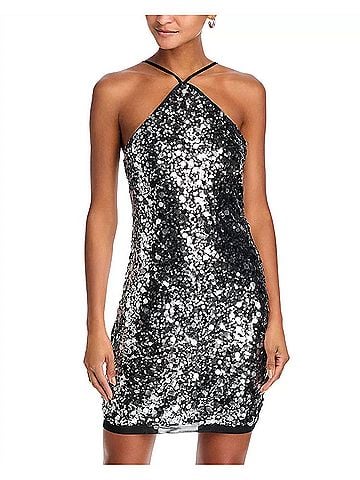 Steve Madden Angel Sequin Halter Neck Mini Dress in Silver (view 2)