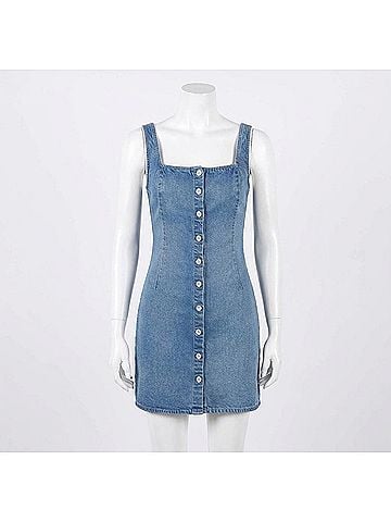 Bella Dahl Square Neck Button Mini Dress in Blue (view 1)