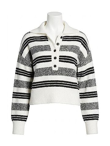 Kut from the Kloth Lilia Boxy Half Button Sweater in Ivory/Black (view 1)