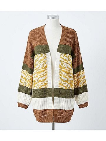 Umgee Women's Cardigan Sweater in Brown/Olive (view 1)
