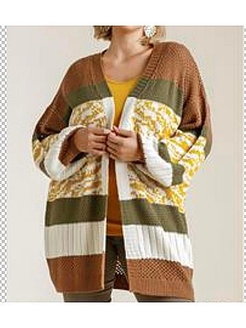 Umgee Women's Cardigan Sweater in Brown/Olive (view 2)
